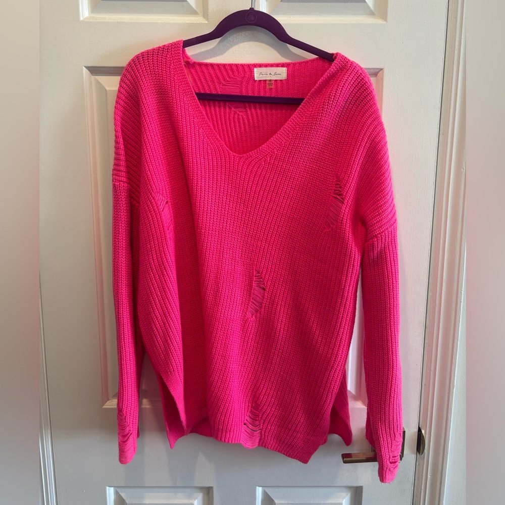 Pink Oversized Distressed Sweater